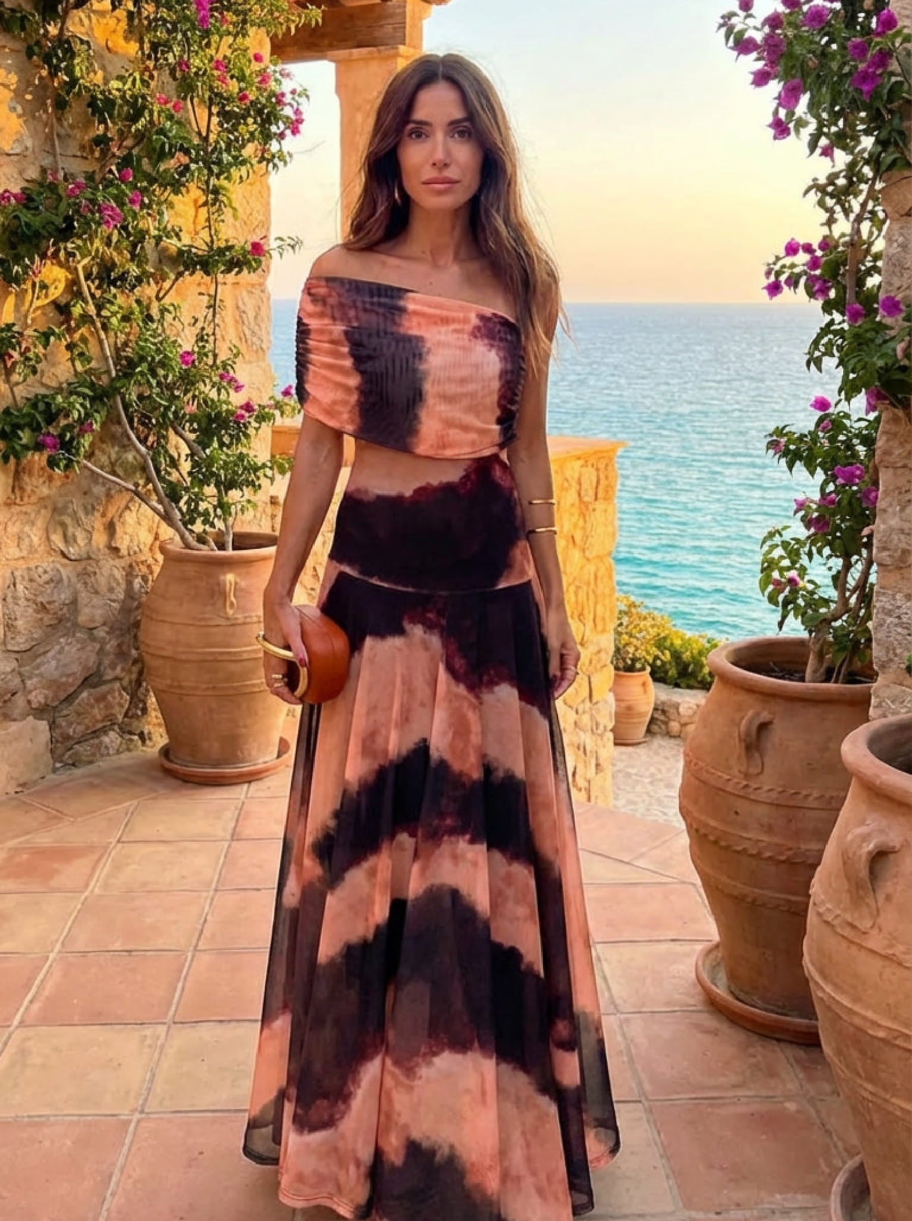 Toledo · Robe à Imprimé Orange et Marron