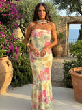 Capri · Robe Longue Bustier Fleurie Aquarelle