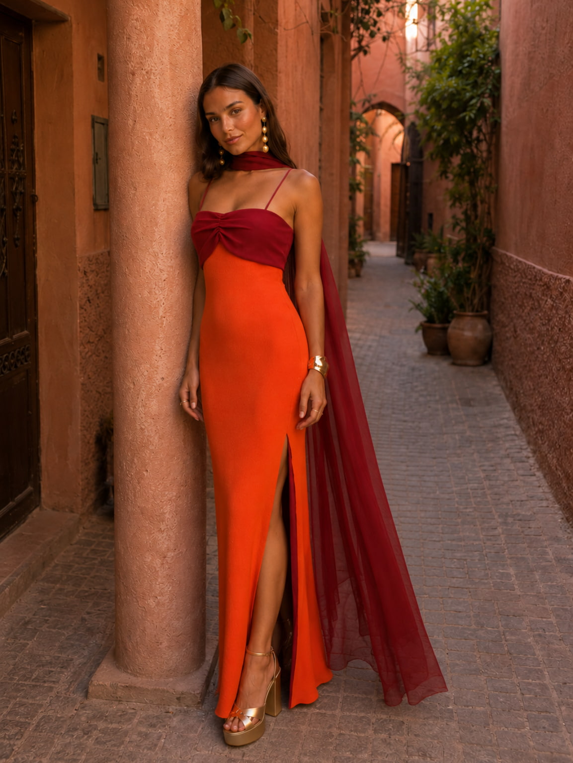 Zahara · Robe Longue Drapée Bicolore — Édition Limitée