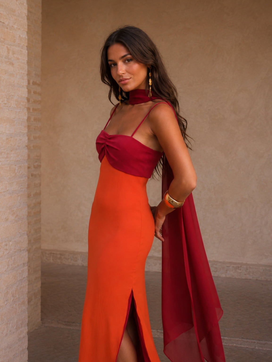Zahara · Robe Longue Drapée Bicolore — Édition Limitée