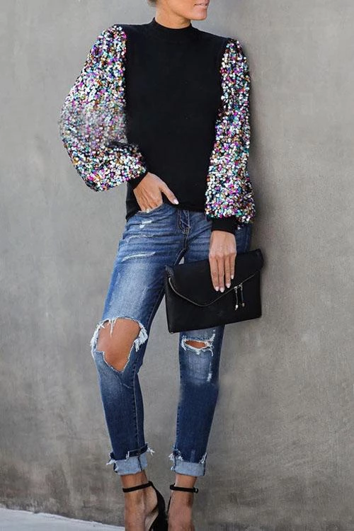 Chemisier Manches à Sequins Colorés