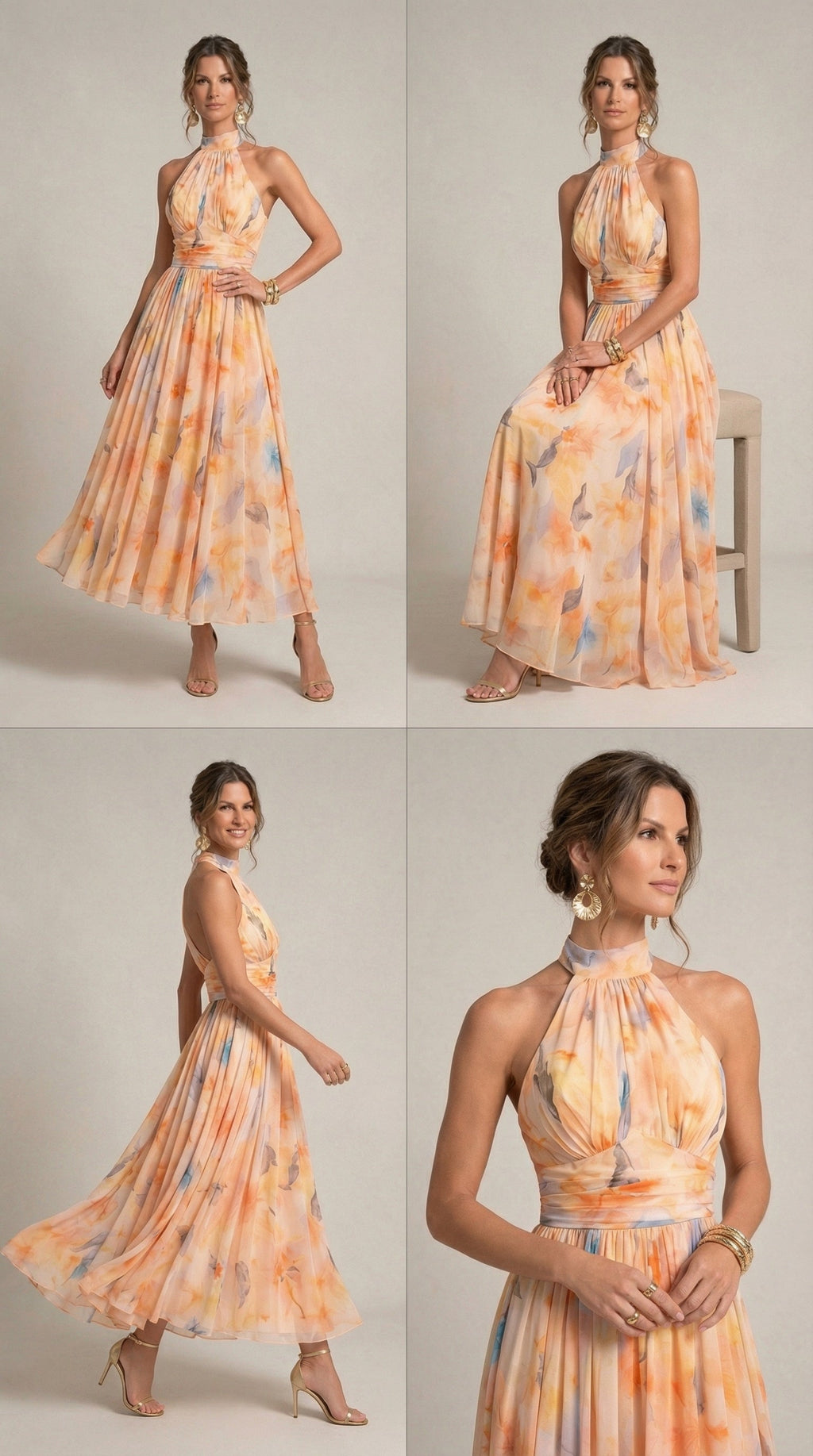 Esther™ · Robe Col Halter Imprimé Aquarelle