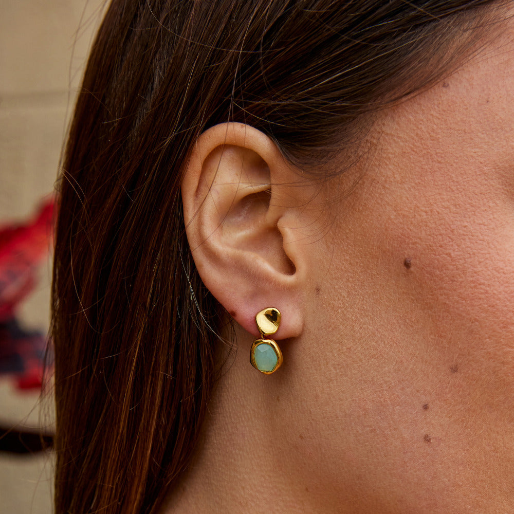 Boucles d'Oreilles Pendantes Aigue-Marine Dorées