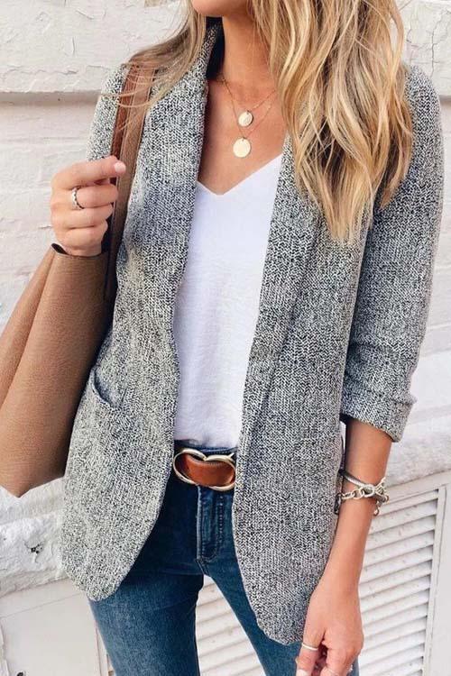 Manteau Tailleur Blazer Classique, Gris Fumé