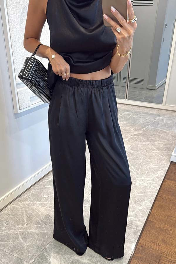 Ensemble Top Satiné Col Halter et Pantalon