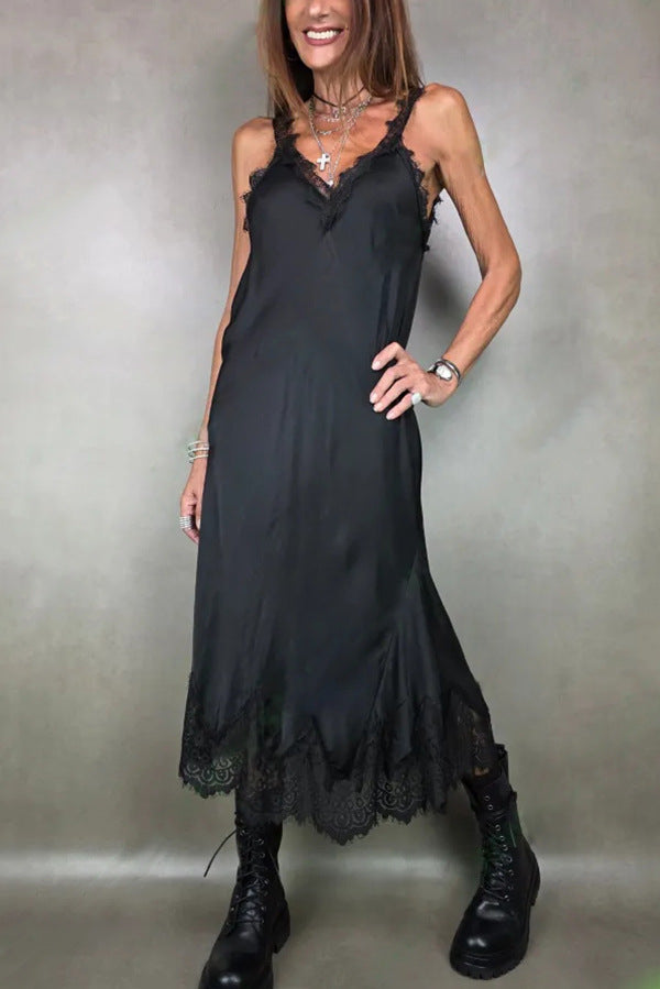 Robe à Bretelles en Dentelle Patchwork