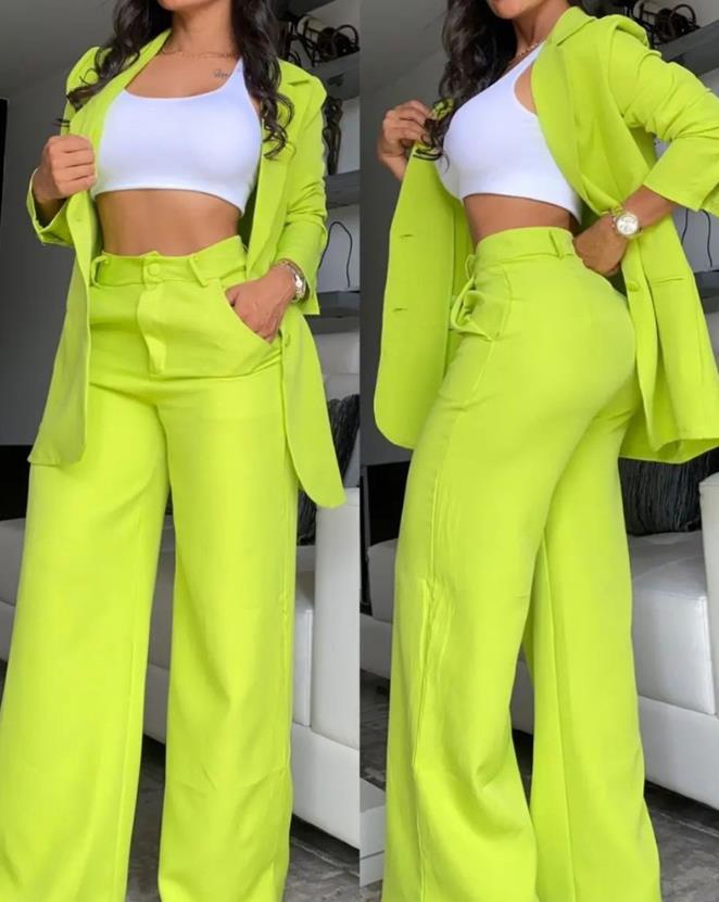Ensemble Blazer Chic Fendu et Pantalon, 2 Pièces