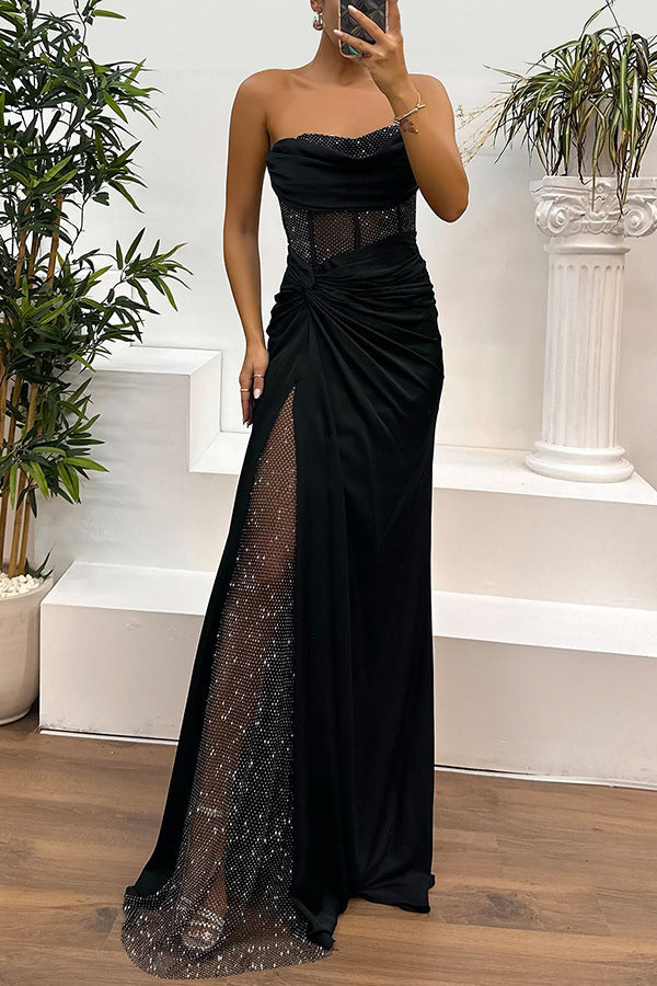 Robe Longue Fendue sur le Côté, Sequins et Tulle