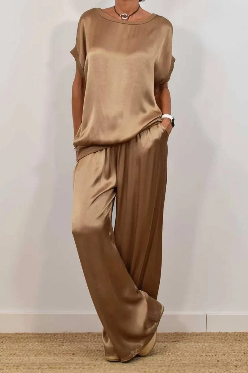 Ensemble Top en Soie Sans Manches et Pantalon
