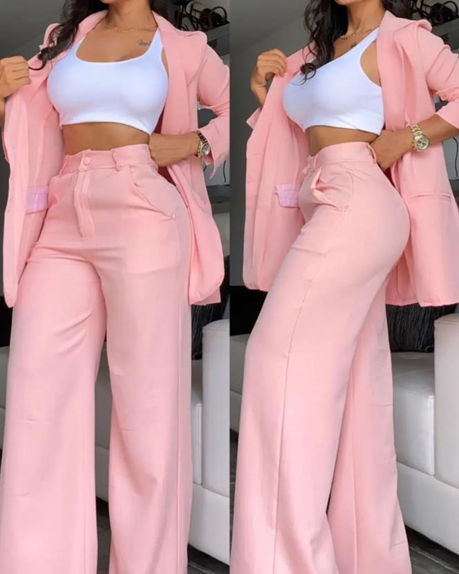 Ensemble Blazer Chic Fendu et Pantalon, 2 Pièces