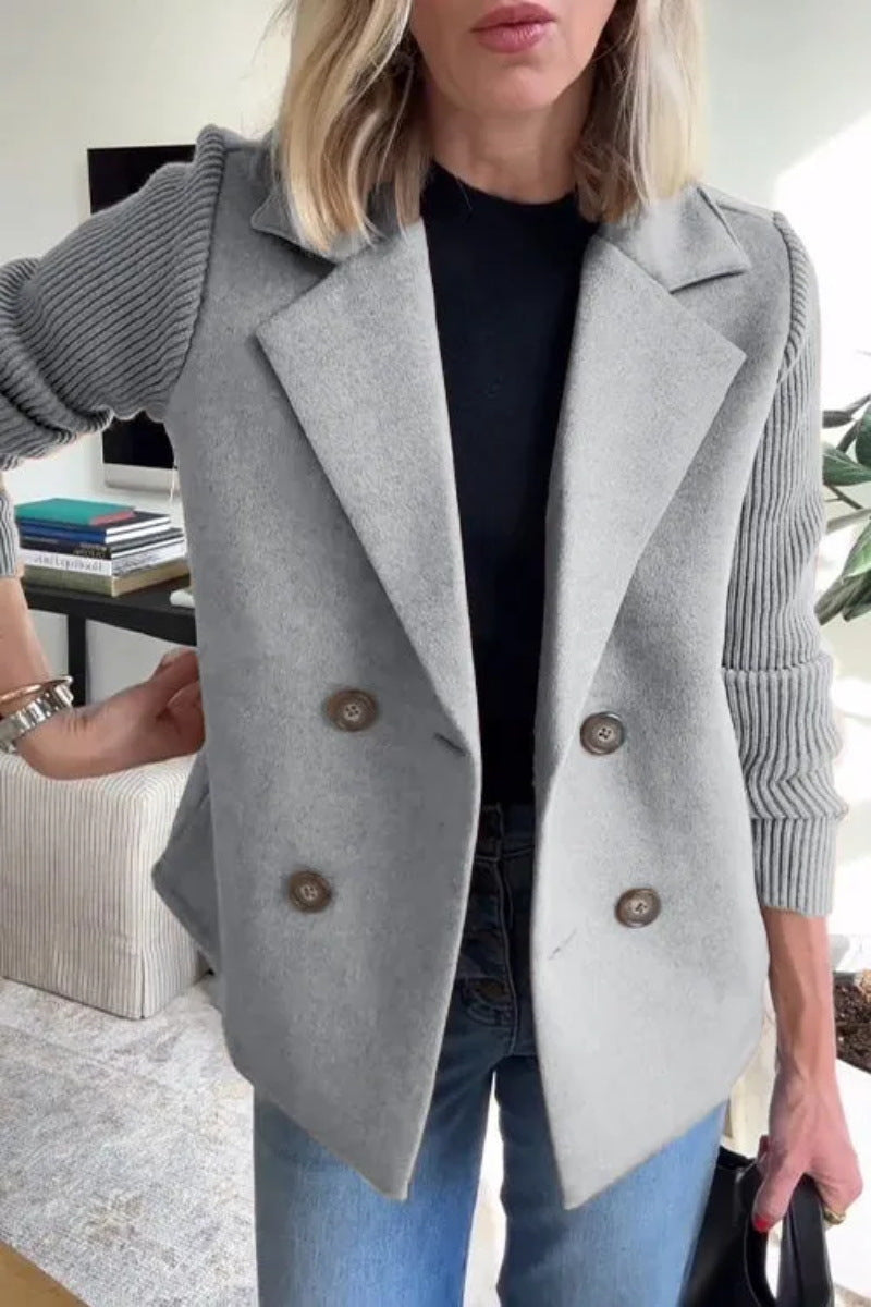 Manteau en Laine à Revers, Manches Tricot