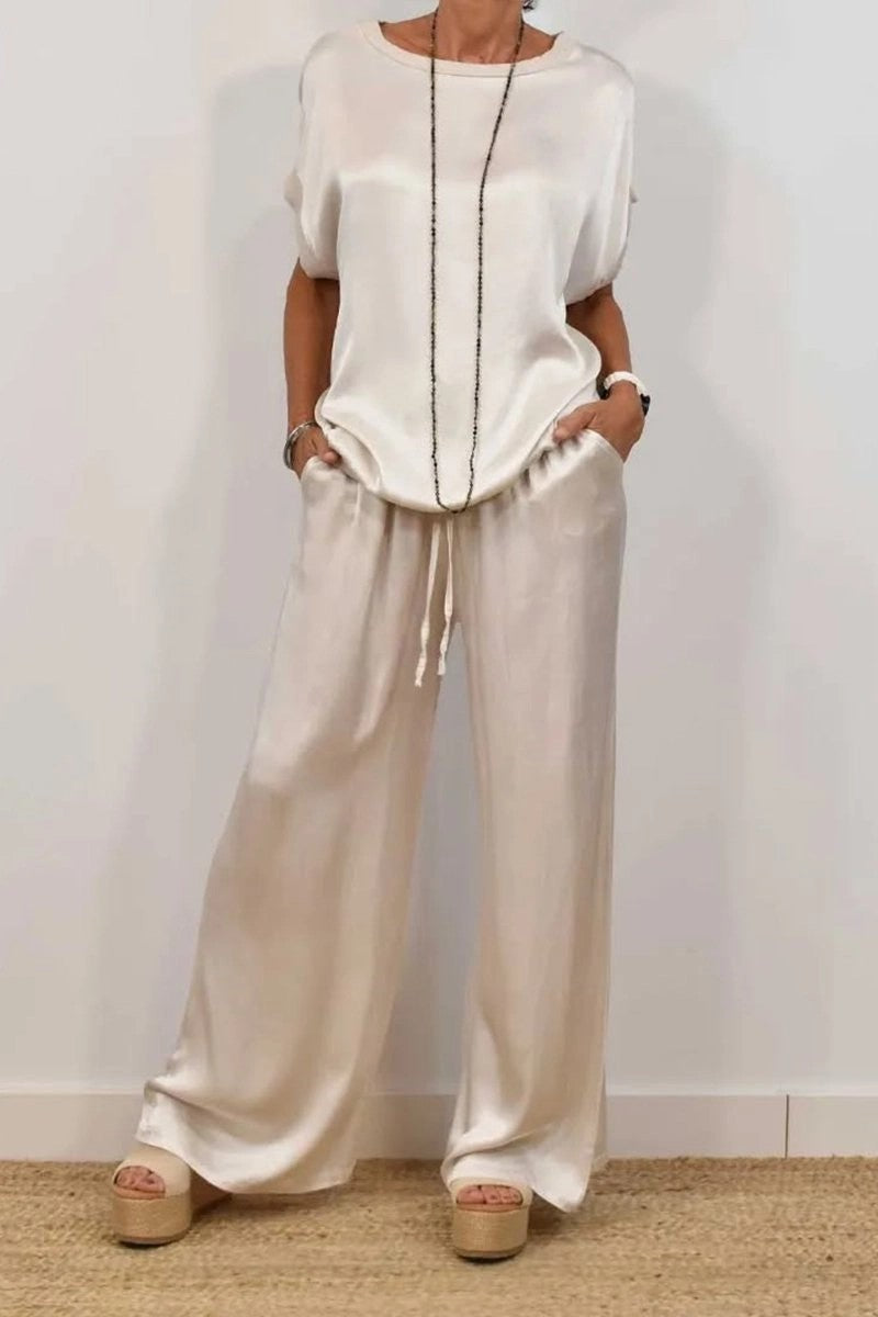 Ensemble Top en Soie Sans Manches et Pantalon