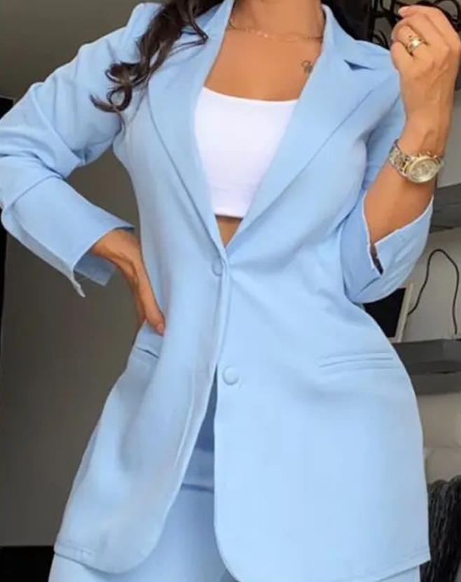 Ensemble Blazer Chic Fendu et Pantalon, 2 Pièces