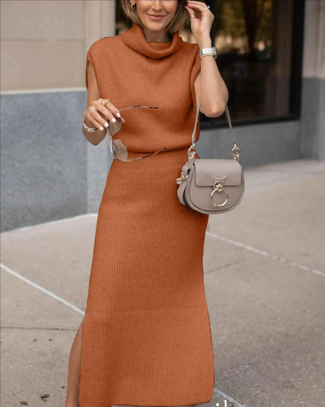 Ensemble Tricot Col Montant et Jupe
