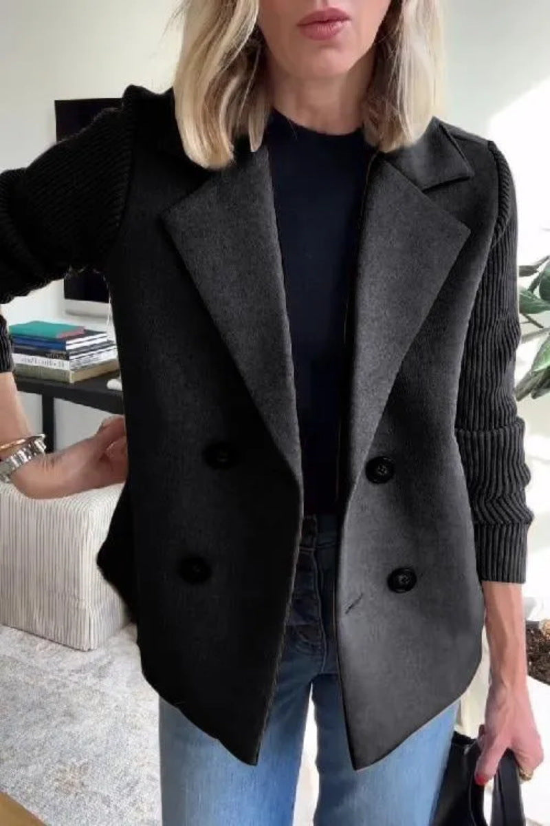 Manteau en Laine à Revers, Manches Tricot