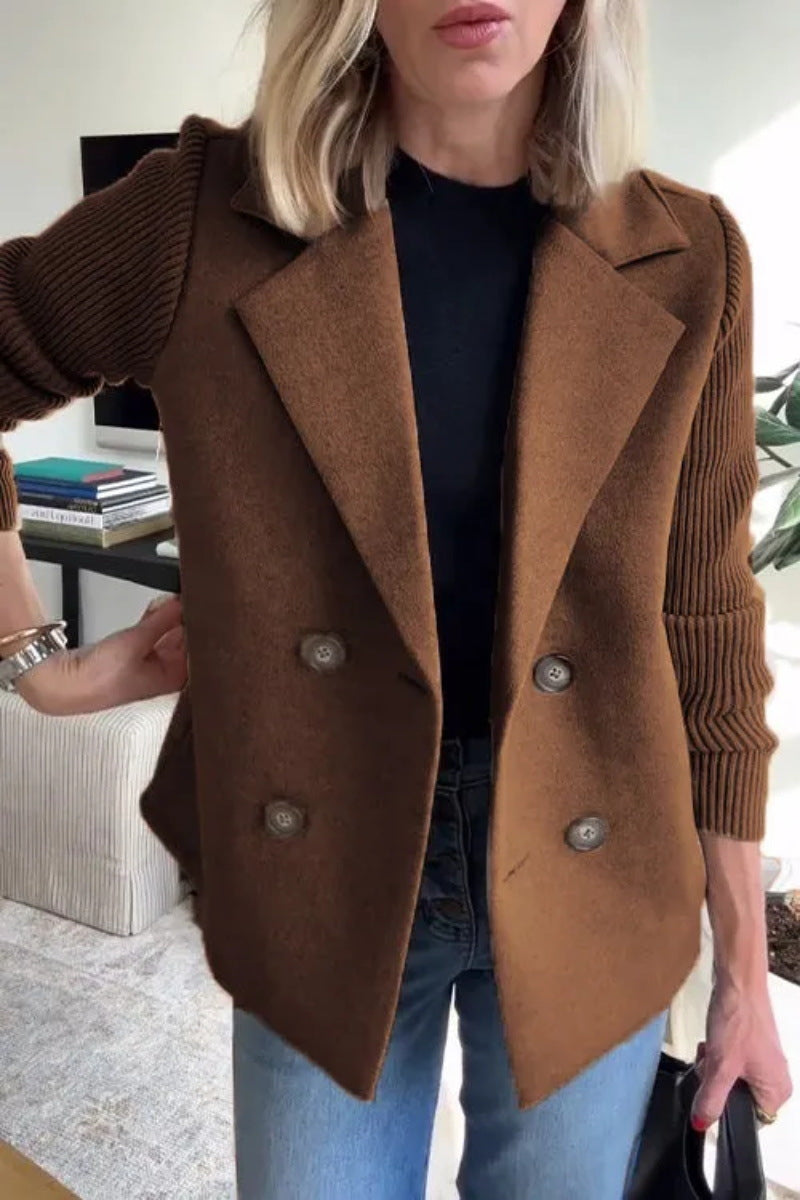Manteau en Laine à Revers, Manches Tricot