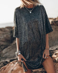 Robe T-Shirt Longue Métallisée Pailletée