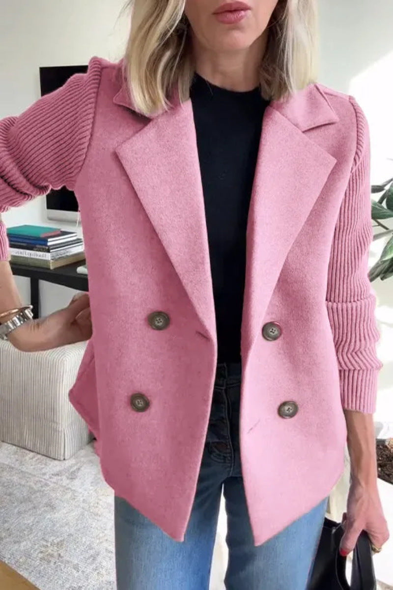 Manteau en Laine à Revers, Manches Tricot