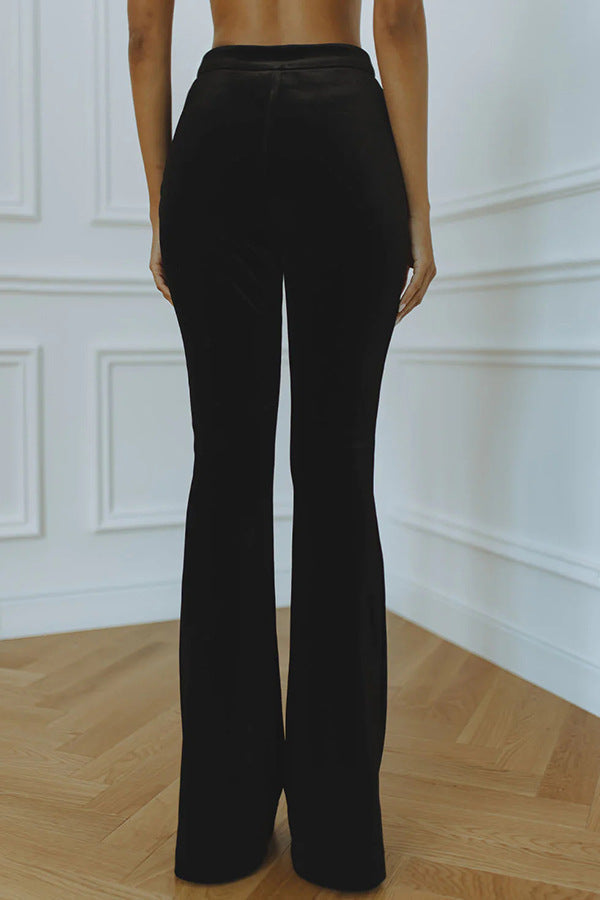 Tailleur Blazer en Velours à Revers et Pantalon Ample