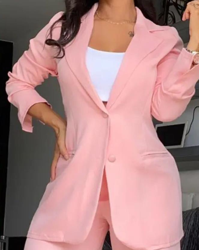 Ensemble Blazer Chic Fendu et Pantalon, 2 Pièces