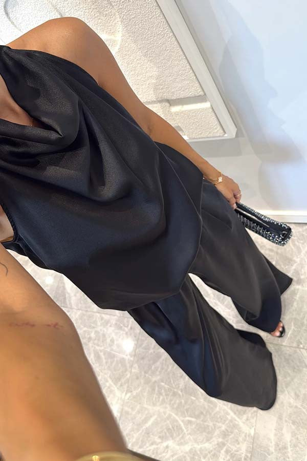 Ensemble Top Satiné Col Halter et Pantalon