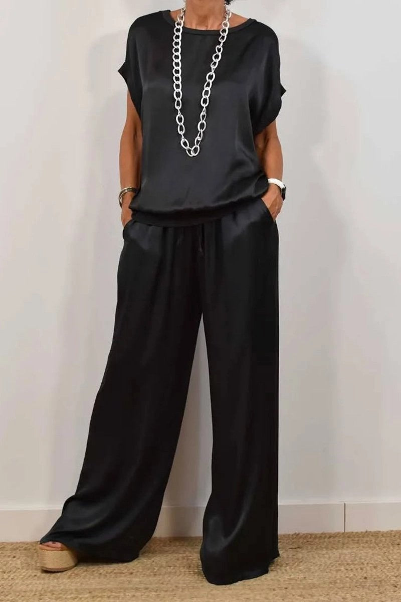 Ensemble Top en Soie Sans Manches et Pantalon