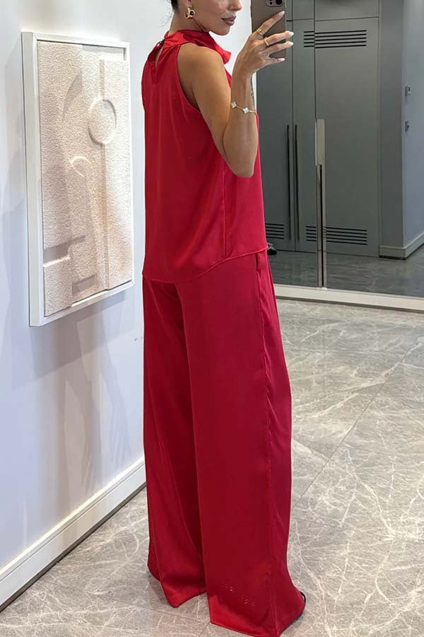 Ensemble Top Satiné Col Halter et Pantalon