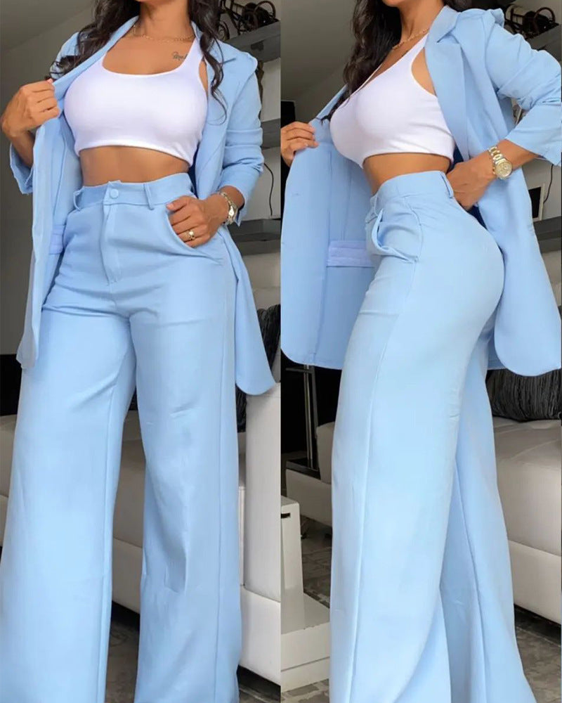 Ensemble Blazer Chic Fendu et Pantalon, 2 Pièces