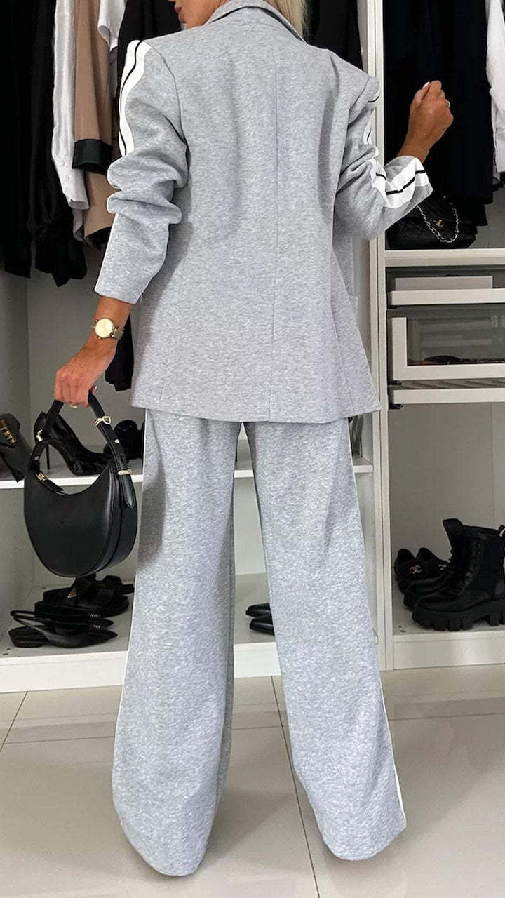 Ensemble Veste Patchwork à Revers et Pantalon Ample