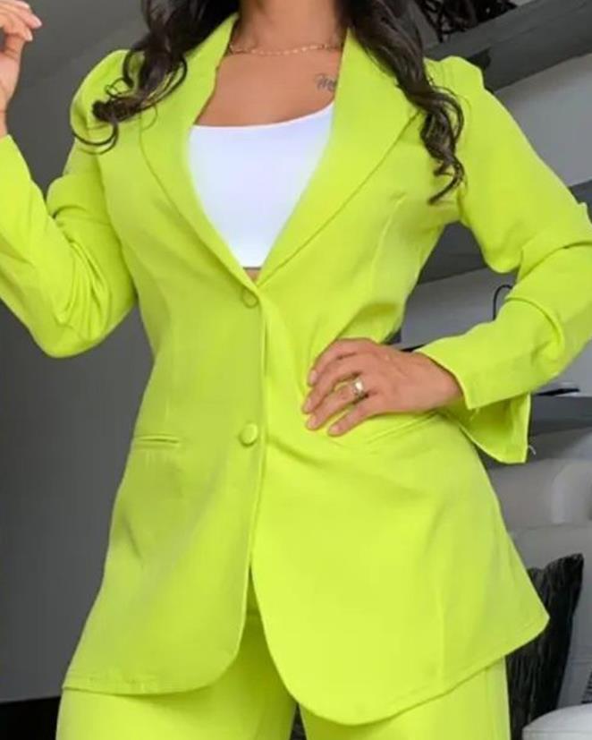Ensemble Blazer Chic Fendu et Pantalon, 2 Pièces