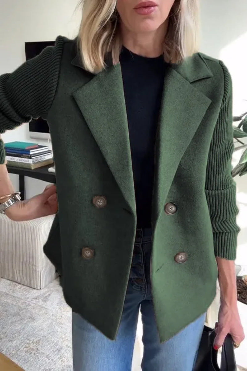 Manteau en Laine à Revers, Manches Tricot