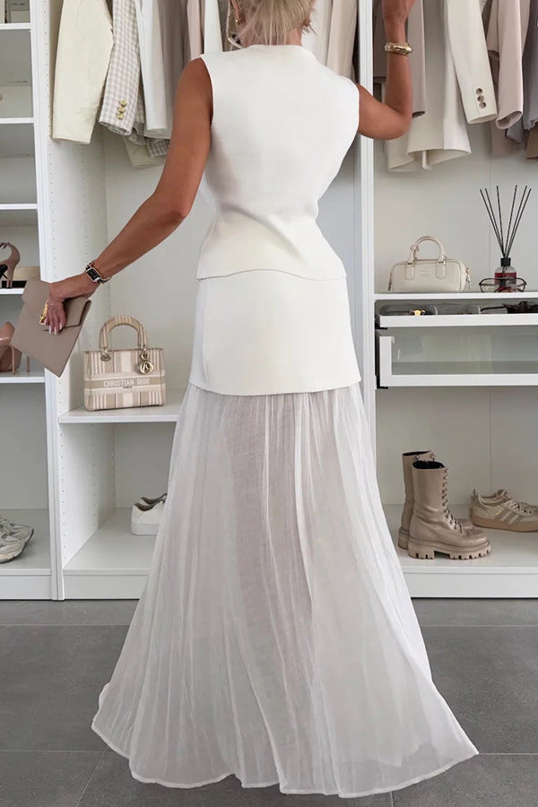 Ensemble Gilet Tendance et Jupe en Mousseline
