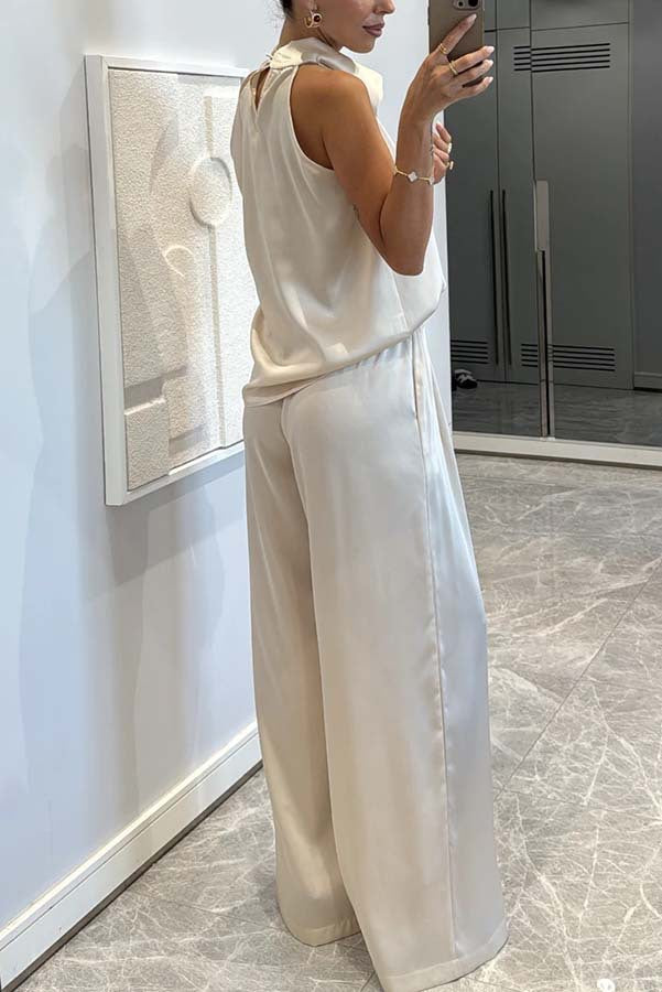 Ensemble Top Satiné Col Halter et Pantalon