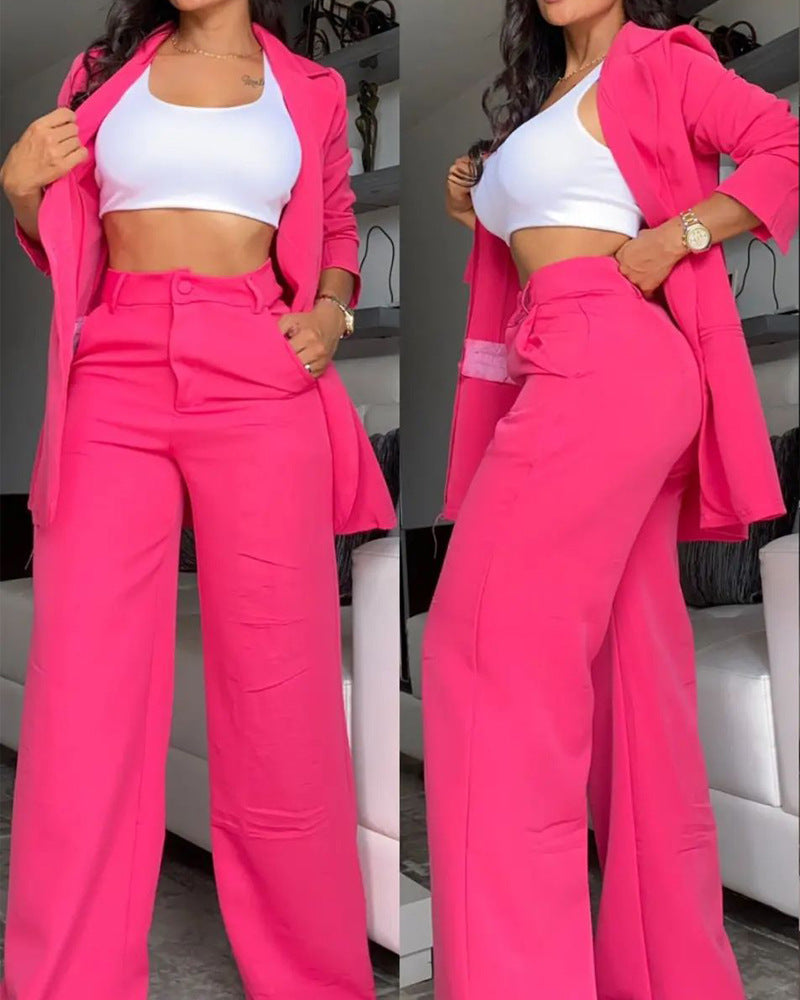 Ensemble Blazer Chic Fendu et Pantalon, 2 Pièces