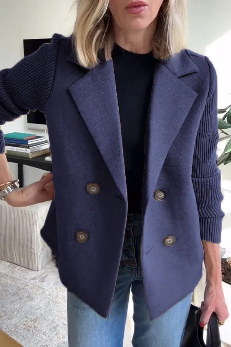 Manteau en Laine à Revers, Manches Tricot