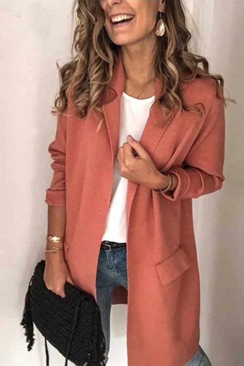 Tailleur Pardessus Long à Revers, Décontracté