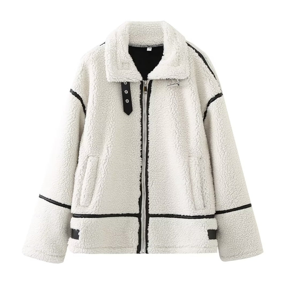 SOLÈNE — Veste Contrastée en Laine d’Agneau