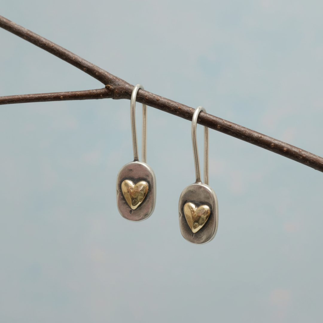 Boucles d'oreilles vintage cœur argent et doré