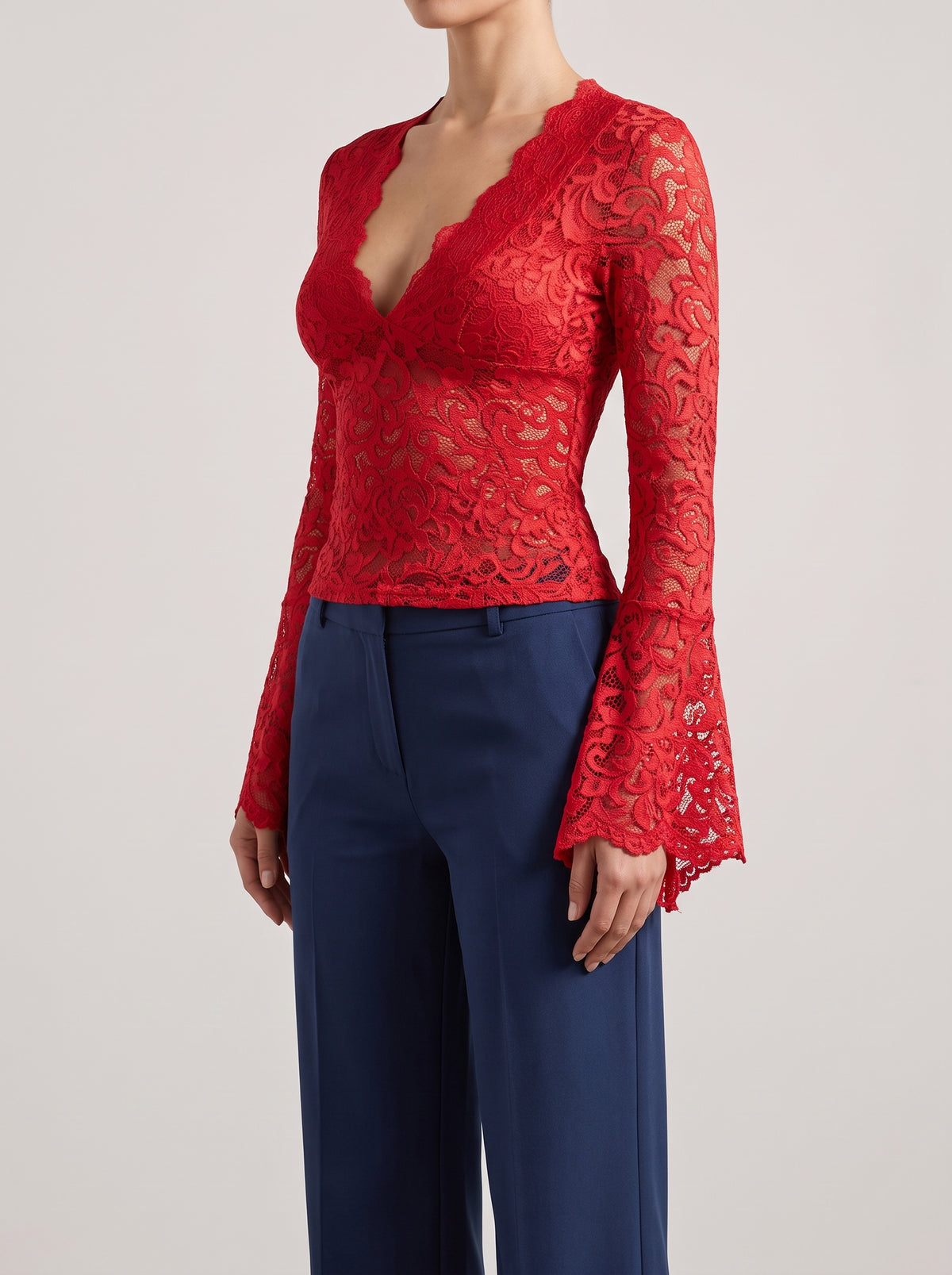 Sophia V Neck Lace Top - Red