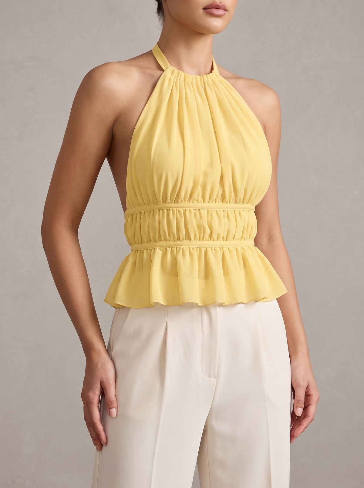 Inès Ruched Halter Top — Yellow