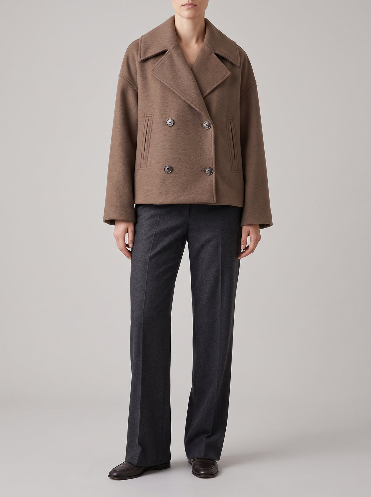 Suzane Short Double-Breasted Coat — Brown
