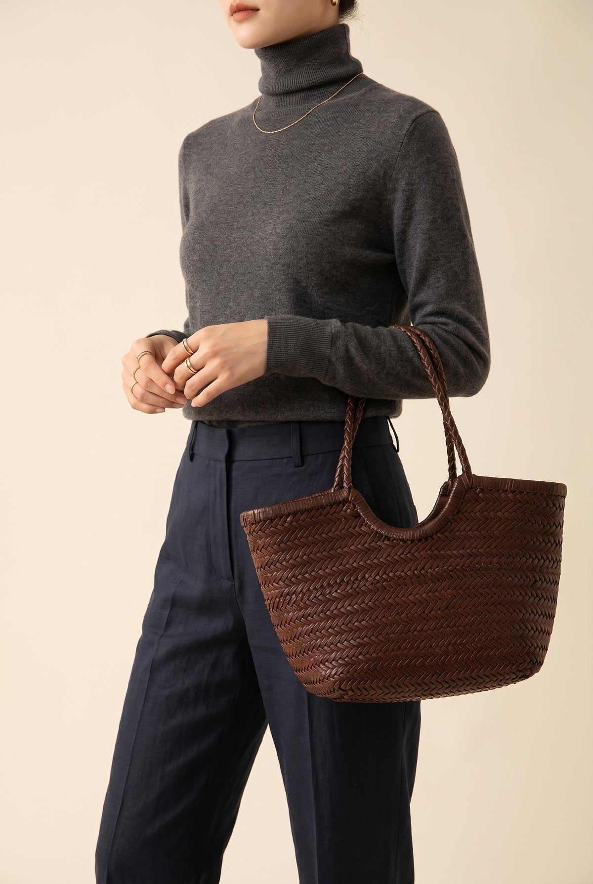 Bianca Woven Synthetic Tote — On-Model View
