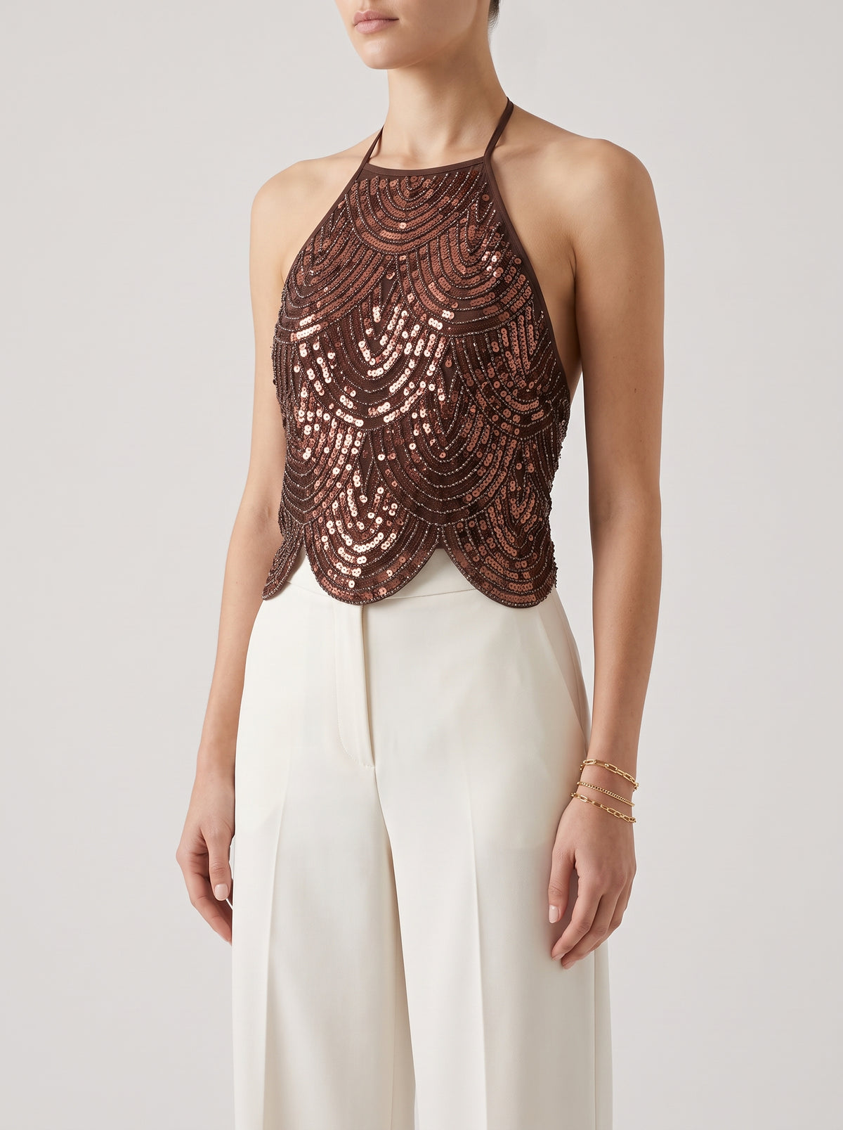 Sophia Sequin Open Back Top - Bronze