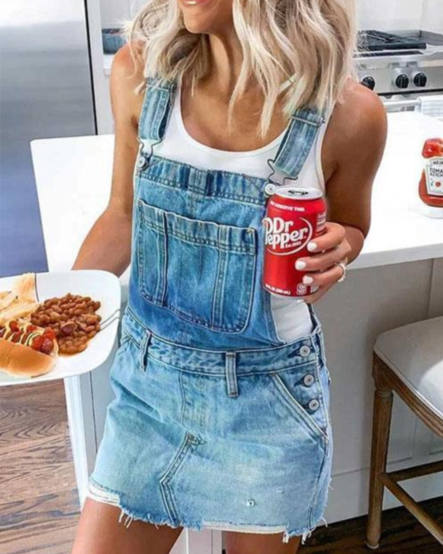 Robe Salopette en Denim, Style Cool