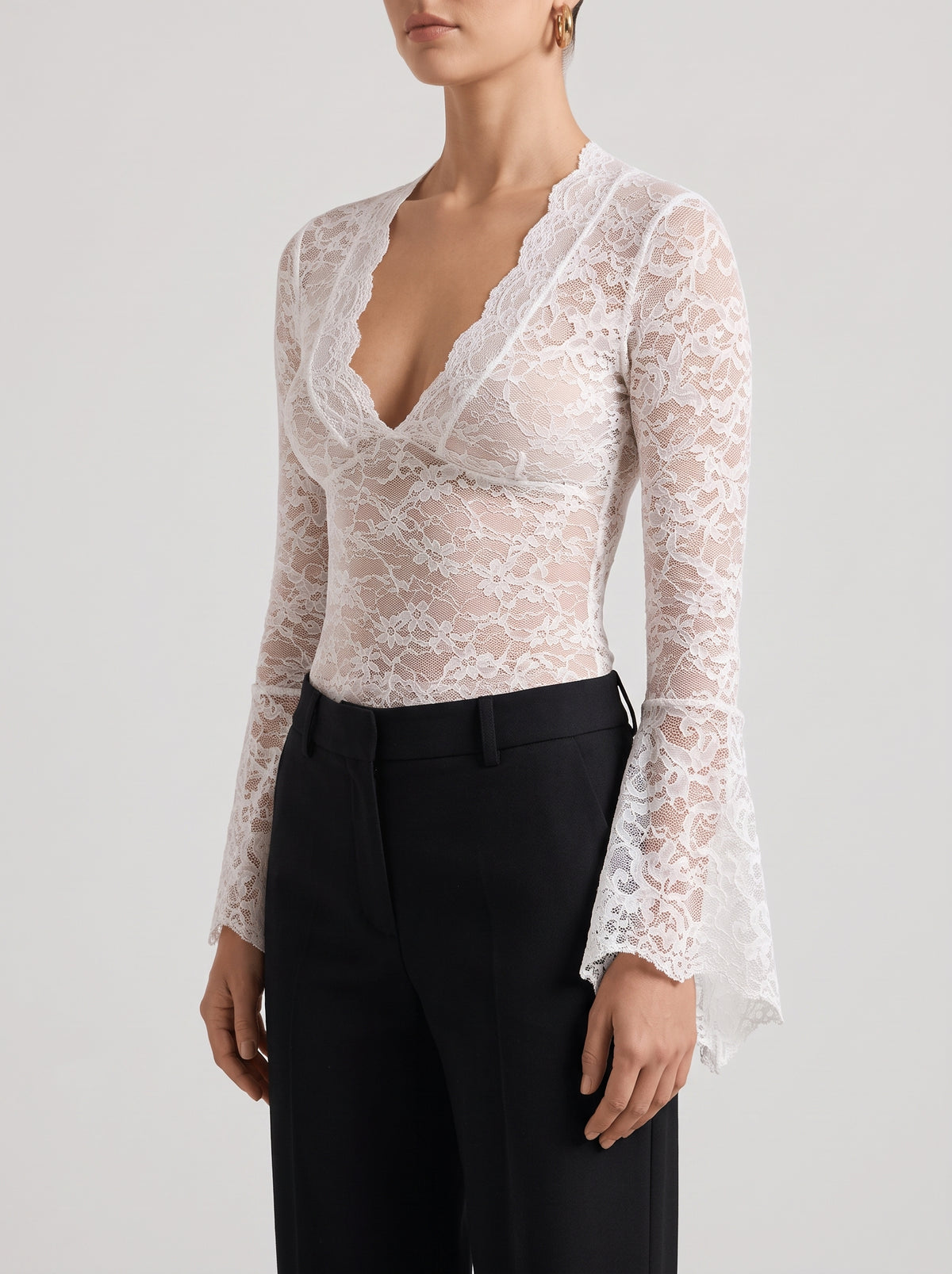 Sophia V Neck Lace Top - White