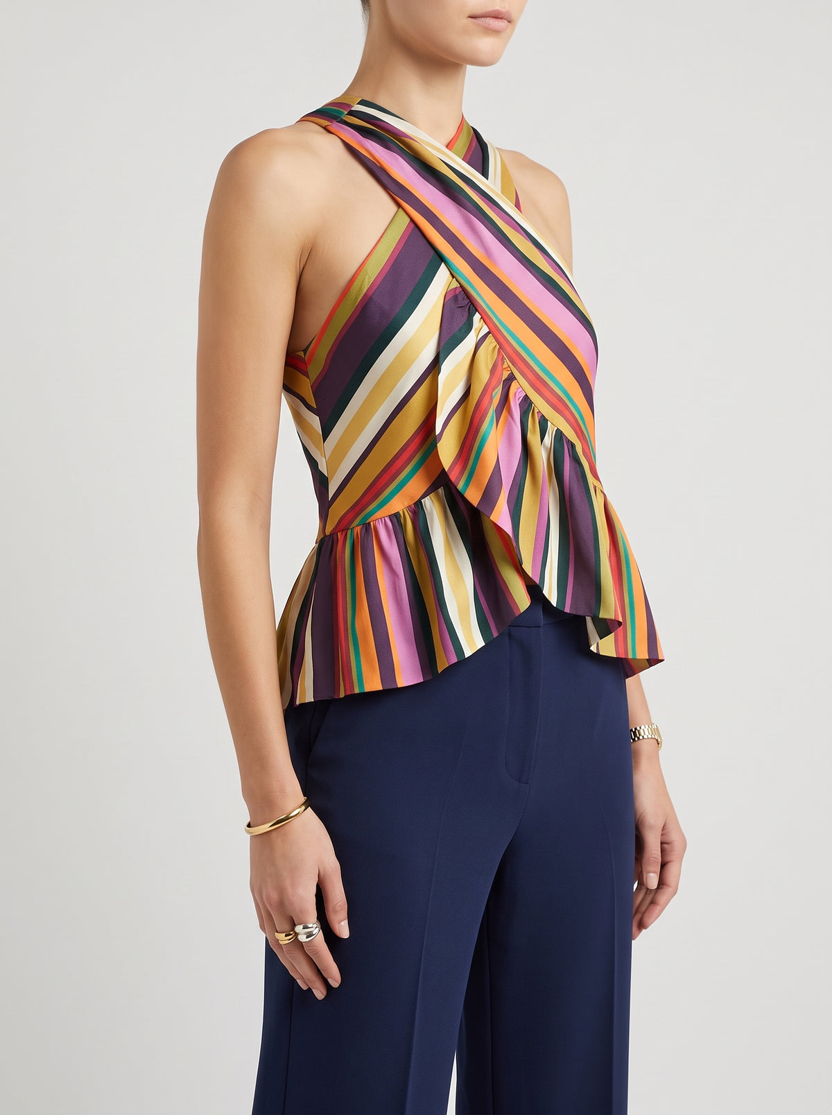 Briana Striped Halterneck Top - Multicolour