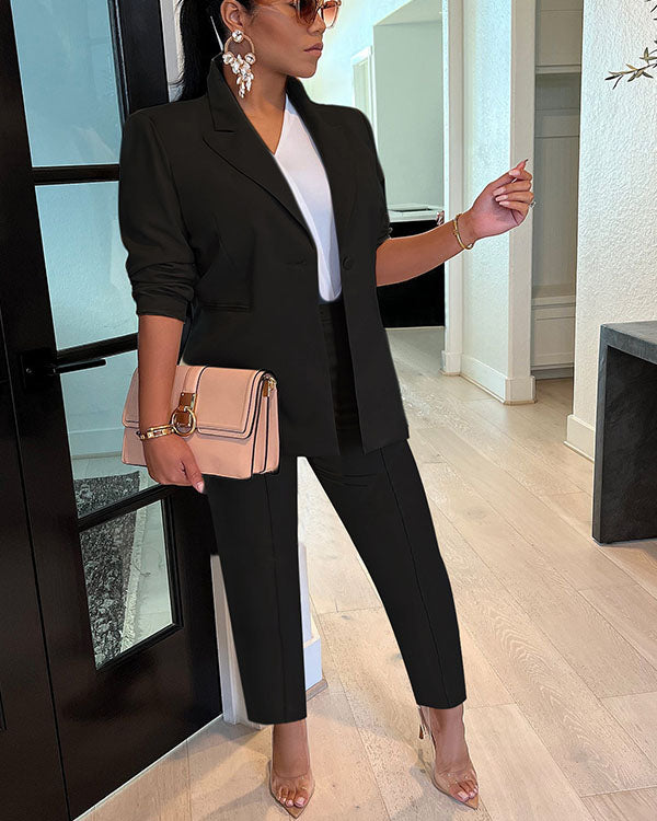 Ensemble Blazer Décontracté et Pantalon Citadin, 2 Pièces