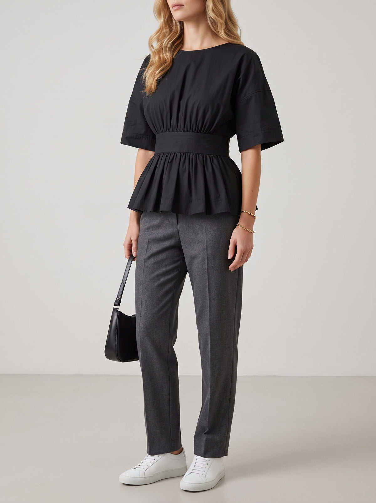 Cécile Ruffled Open-Back Blouse — Black