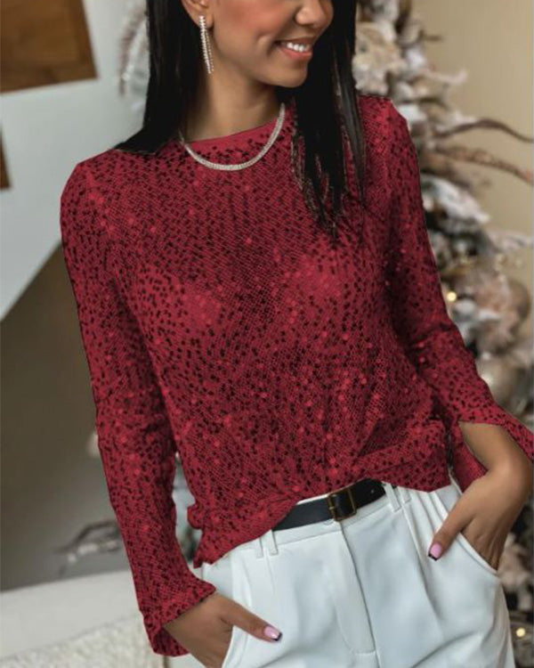 Top T-Shirt Gracieux, Col Rond, Sequins