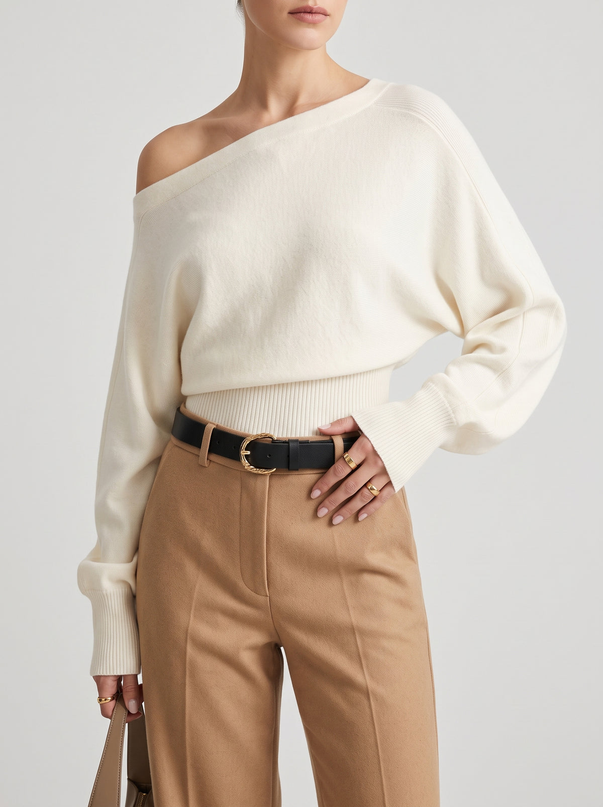 Aubrey Off-The-Shoulder Waisted Jumper - White